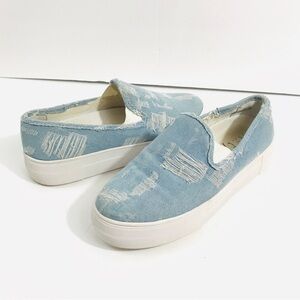 Sole Society Distressed Denim Slide on Shoes Size 8
